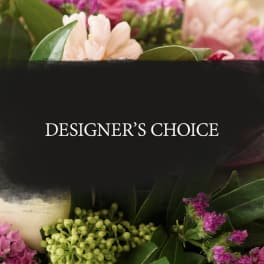 Designer’s choice bouquet with pale pink and purple flowers