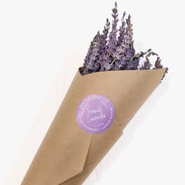 Bundle of dried lavender wrapped in brown paper