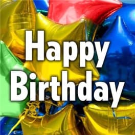 Colorful birthday balloons with "Happy Birthday" text
