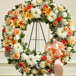 Serene Blessing Standing Wreath-Peach/Orange/White