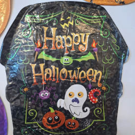 Halloween foil balloon with ghosts, pumpkins, and spiders