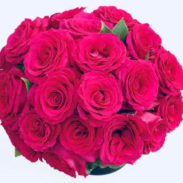 Bouquet of bright pink roses in a round arrangement
