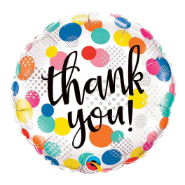 Round balloon with colorful dots and "thank you" text