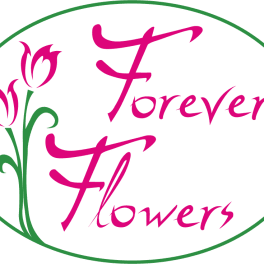 Pink floral logo with tulip icons and the words Forever Flowers