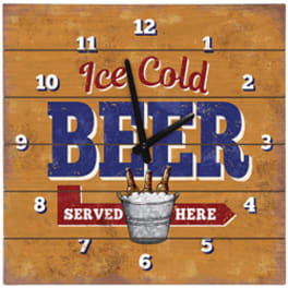 Beer-themed wall clock with a bucket of bottles