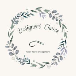 Designer’s Choice mixed flower arrangement graphic with a leafy wreath