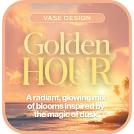 Graphic with sunset beach background and the words Golden Hour Vase Design