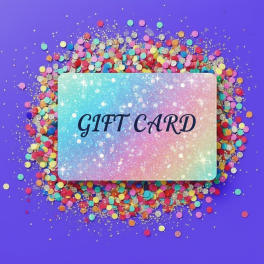 Gift card on a purple background with colorful confetti