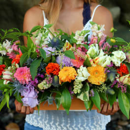 Large mixed bouquet with colorful blooms and greenery