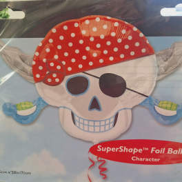 Pirate skull foil balloon in retail packaging