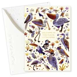 Bird-themed greeting card with colorful illustrated birds