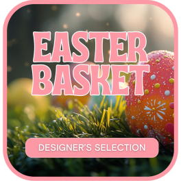 Pink Easter Basket text over a decorated Easter egg