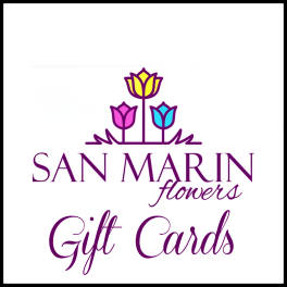 San Marin Flowers gift card with a tulip logo