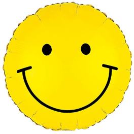 Yellow smiley face balloon on a white background
