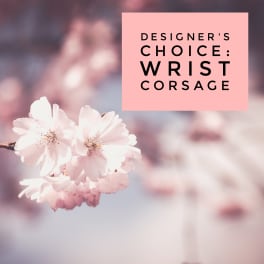 Pink blossoms with a wrist corsage label