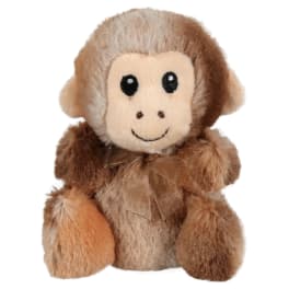 Plush monkey toy with a brown ribbon bow