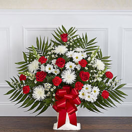 Tribute Red & White Floor Basket Arrangement