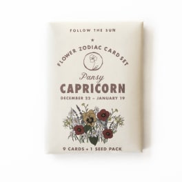 Capricorn flower zodiac card set package with illustrated pansies