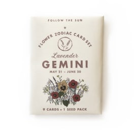 Lavender Gemini flower zodiac card set package with floral illustration