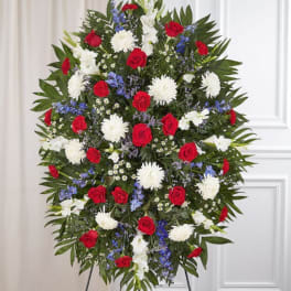 Sympathy Standing Spray: Red, White & Blue