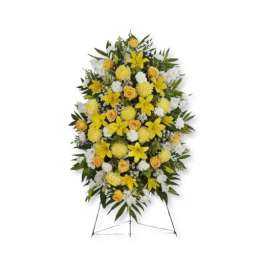 Sympathy Standing Spray: Yellow & White
