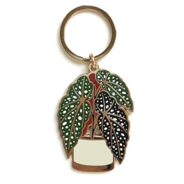 Keychain with a potted spotted-leaf plant charm