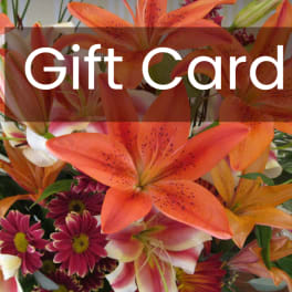 Gift card with orange lilies and purple daisies