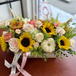 "Soft Fall" Long wood box arrangement