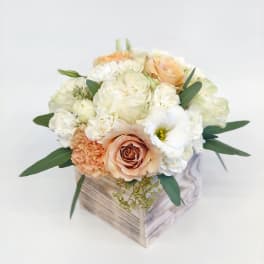 Small Wood box arrangement Peach & White