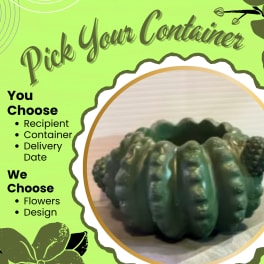 Graphic with text and a green pumpkin-shaped container