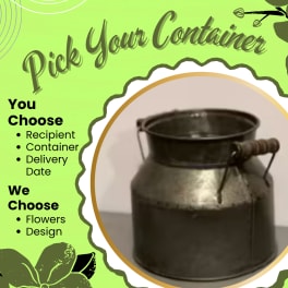 Graphic with a metal milk can and text about choosing a container