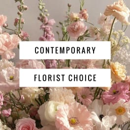 Pastel pink and white flowers with the words "Contemporary Florist Choice"