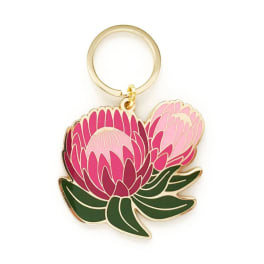 Pink flower enamel keychain with gold ring