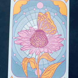 Illustrated pink coneflower card with the text "Sow the Magic"
