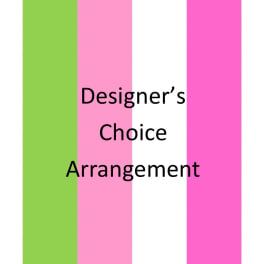 Designer’s choice arrangement graphic with pink, white, and green stripes