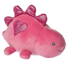 Small pink plush dinosaur with glittery heart and shiny back spikes