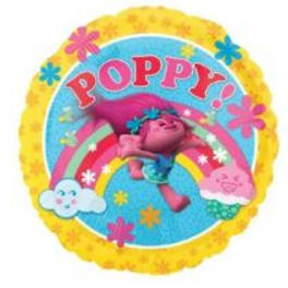 Round Poppy balloon with rainbow and cartoon character
