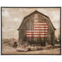Framed barn wall art with an American flag painted on it