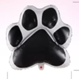 Black paw print balloon on a light background