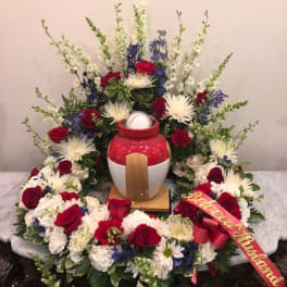 Cremation Urn Wreath - Red & White