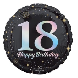 Black birthday balloon with the number 18 and "Happy Birthday" text