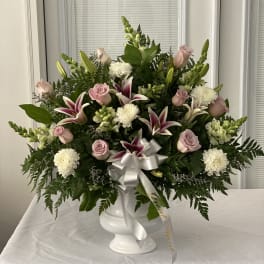 Heartfelt Sympathies Pink & White Standing Basket