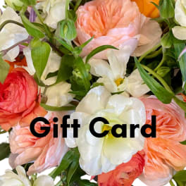 Gift card with a close-up of peach and white flowers