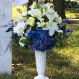 BEAUTIFUL IN BLUE IN CEMETERY CONTAINER [TT-ANC52]