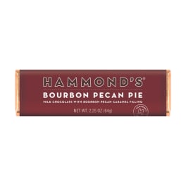 Bourbon pecan pie chocolate bar in maroon wrapper