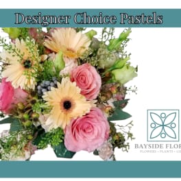 Pastel bouquet with pink roses and cream gerbera daisies