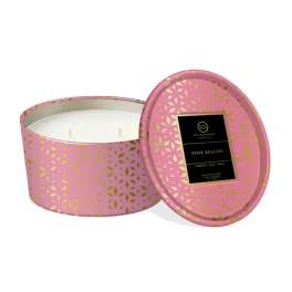 Pink decorative candle tin with a matching lid