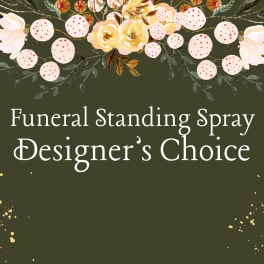 Graphic reading Funeral Standing Spray Designer's Choice with floral border