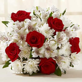 Bouquet of red roses and white flowers
