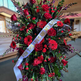 Large All Red Spray with Ribbon